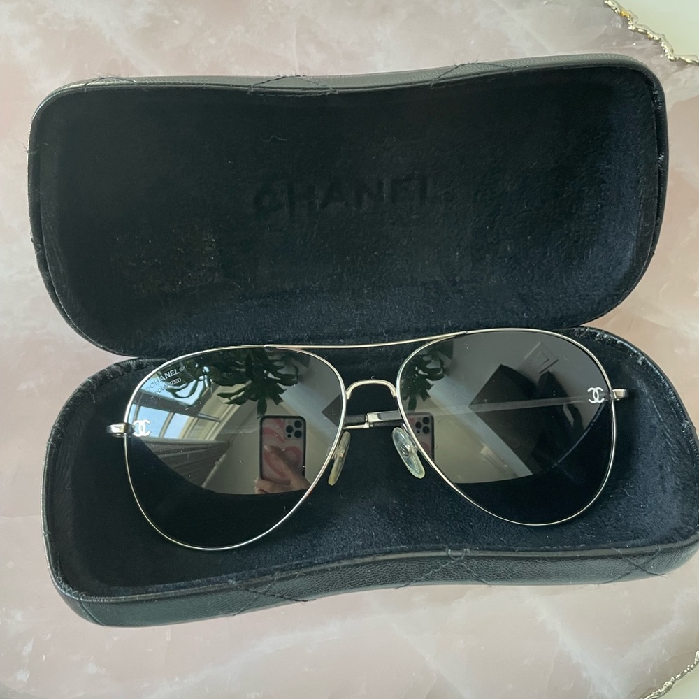 Chanel aviator sunglasses, black & silver